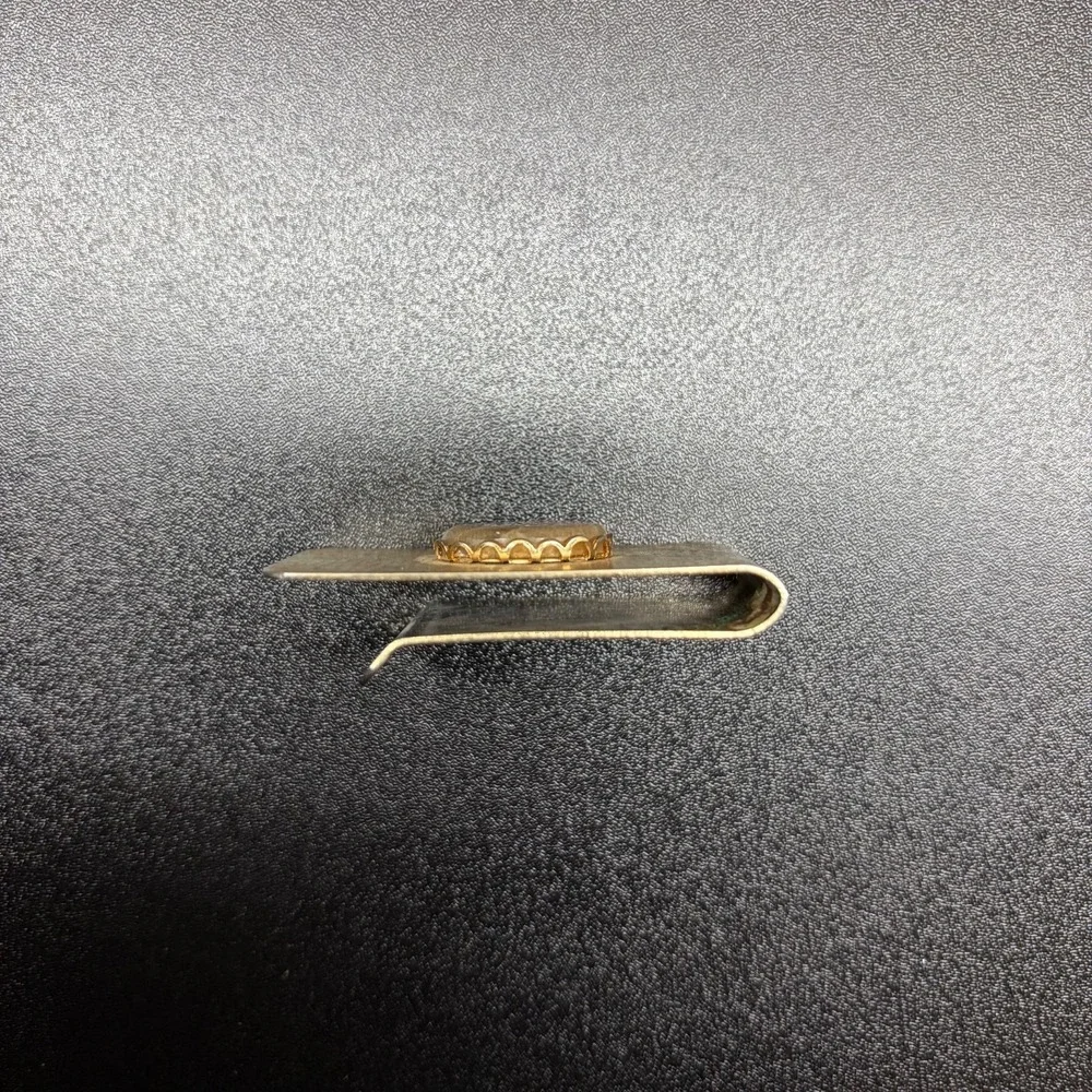 Vintage Gold tone Money clip with petoskey stone inlay Unmarked 2